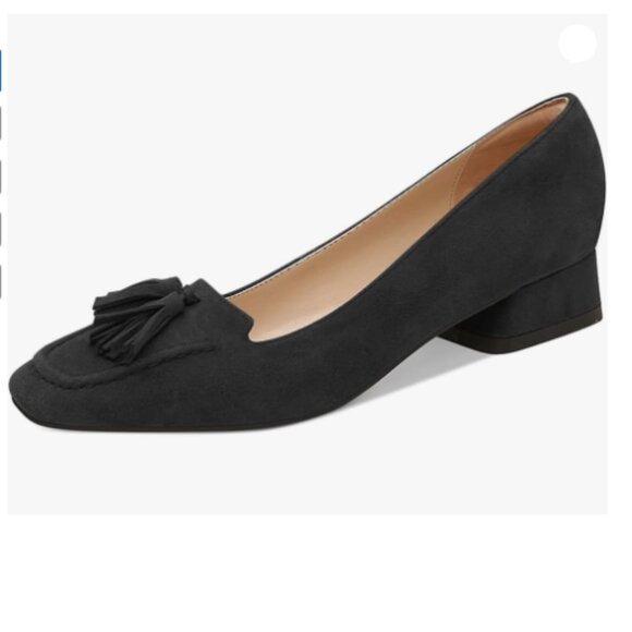 YDN Black Block Low Heel Loafers Square Toe Tassel Fringed Pump Slip On Shoe - Picture 1 of 8